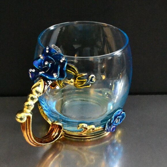 Arc Of France Clear Glass Mugs With Enamel Details Decorative Glassware - Picture 4 of 8